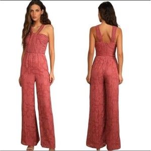 Lulus Rose Pink Floral Burnout Chiffon Jumpsuit NWT Size XL